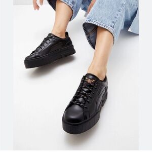 Puma X Dua Lipa Mayze Flutur Black Leather Platform Sneakers Women’s Size 8